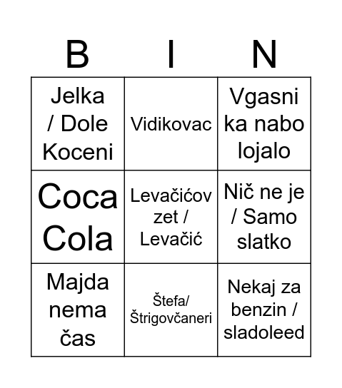 Babica bingo Card
