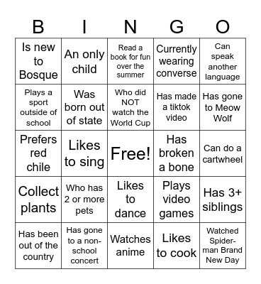 Advisory Bingo Card