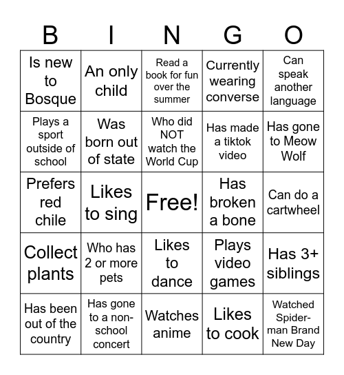 Advisory Bingo Card