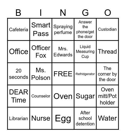 VCMS FACS Week 1 Review! Bingo Card