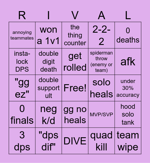 Rivals Bingo Card