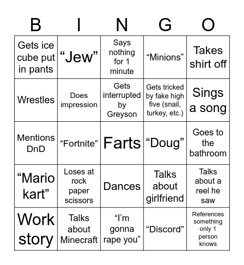 Nate Bingo Card