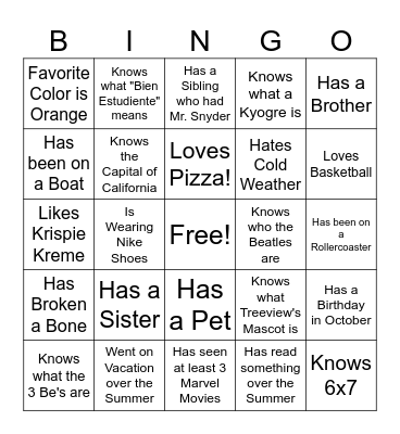 Getting to Know You Bingo Card