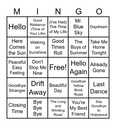HELLO, GOODBYE & BINGO! Bingo Card