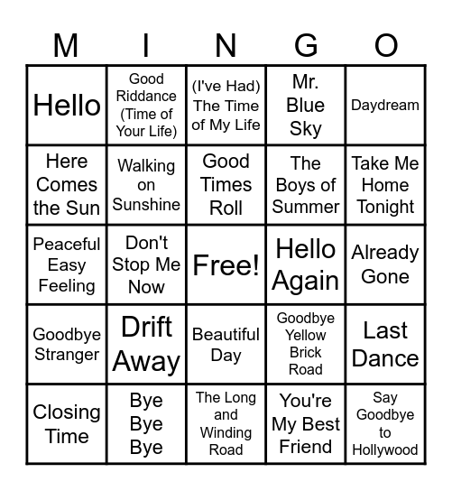 HELLO, GOODBYE & BINGO! Bingo Card