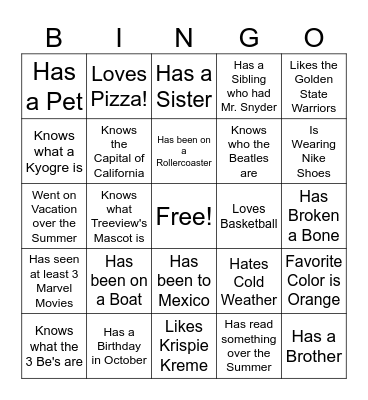 Getting to Know You Bingo Card