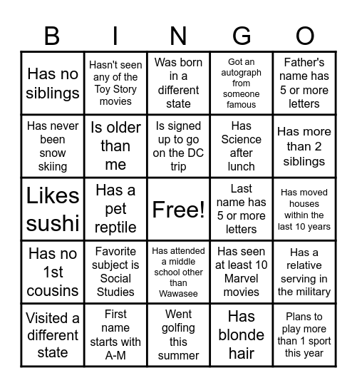 Warrior Time Bingo #1 Bingo Card