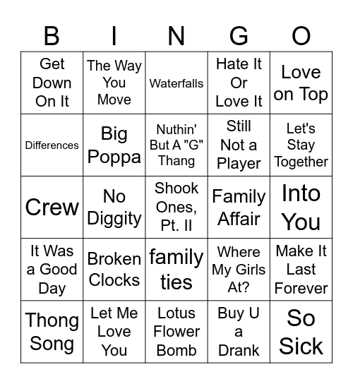 R&B/Hip-Hop Music Bingo #2 Bingo Card