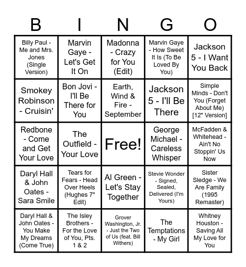 Round 1 - Old School Love Bingo Card