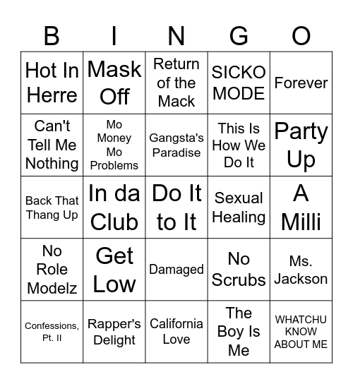 R&B/Hip-Hop Music Bingo #4 Bingo Card