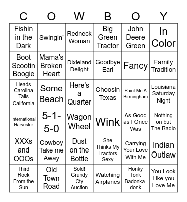 Country We All Know Bingo Card