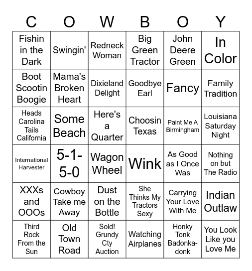 Country We All Know Bingo Card