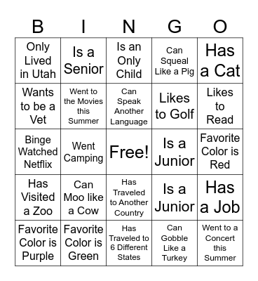 Get To Know You Bingo Card