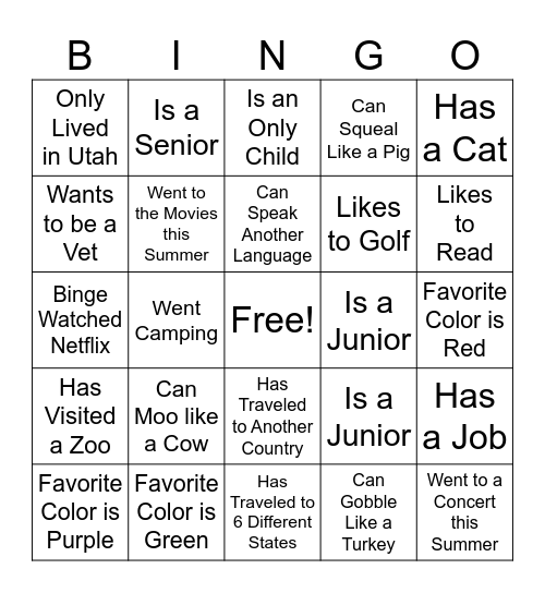 Get To Know You Bingo Card