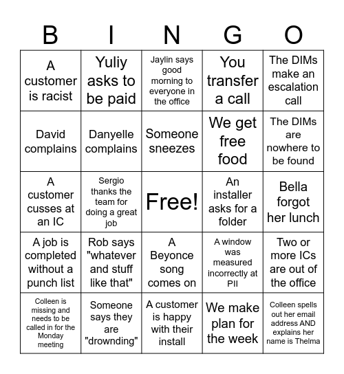 Home Depot IC Bingo Card