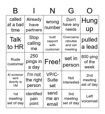Cold Calling Bingo Card
