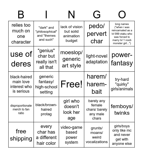 The Time I Was Revived To Spot Bad Anime Bingo Card
