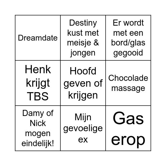 Ex on the beach Bingo Card