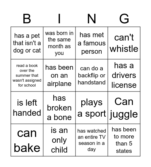 Untitled Bingo Card