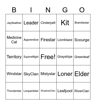 Warrior Cats Bingo Card
