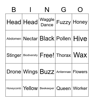 Honey Bee Bingo Card