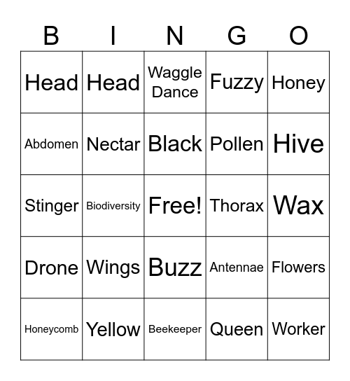 Honey Bee Bingo Card