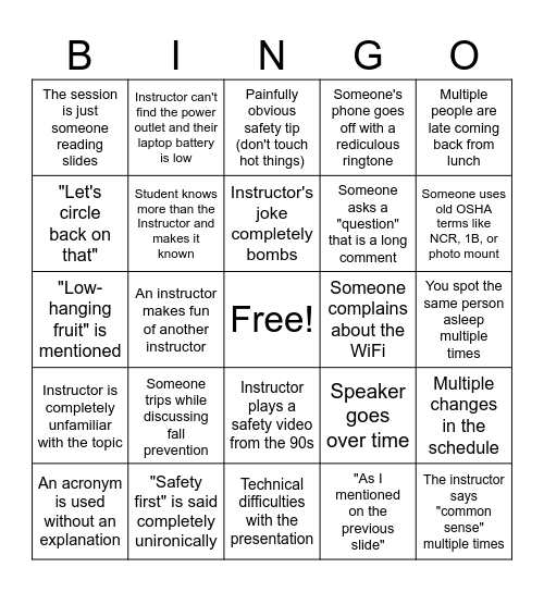 CSHO training Bingo Card