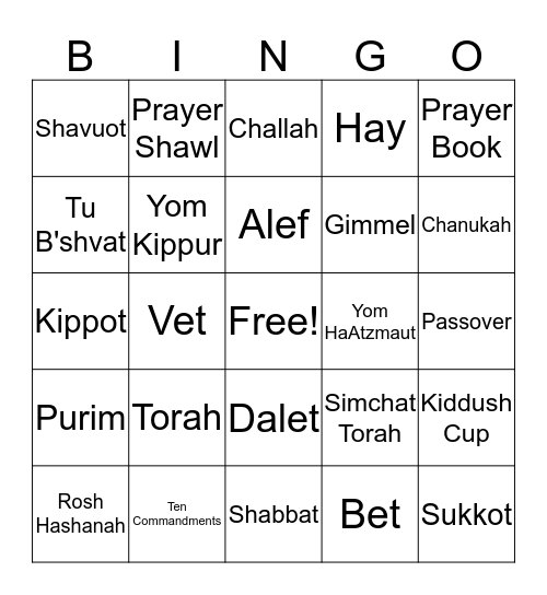 Hebrew School BINGO  Bingo Card