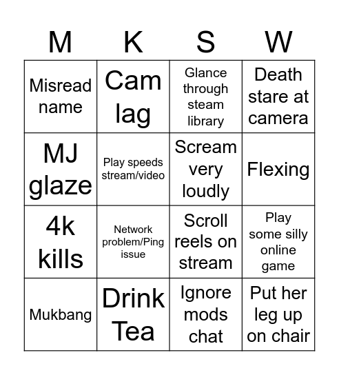 MKSLive Stream bingo Card