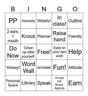 Mrs. O's Back to School Bingo! Bingo Card