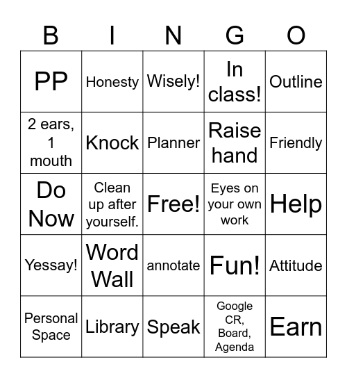 Mrs. O's Back to School Bingo! Bingo Card