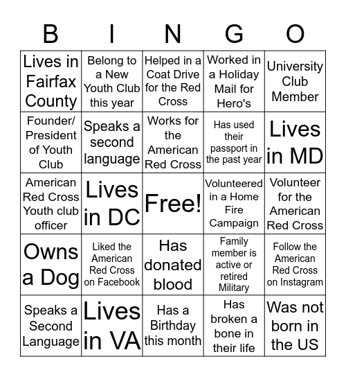 American Red Cross Bingo Card