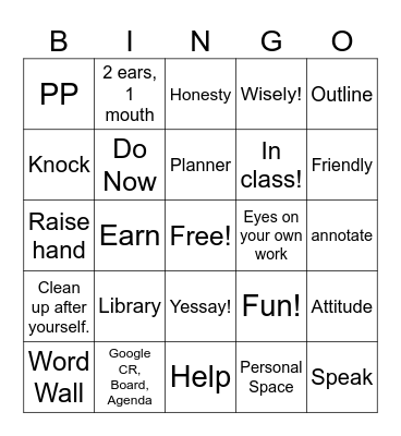 Mrs. O's Back to School Bingo! Bingo Card