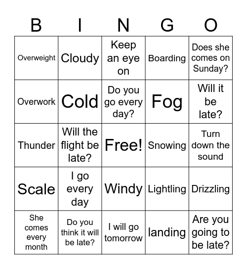Airport BINGO Card