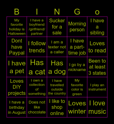 Amazon Love Lifters Bingo Card