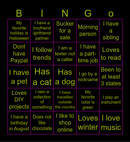 Amazon Love Lifters Bingo Card