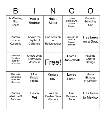 Getting to Know You Bingo Card