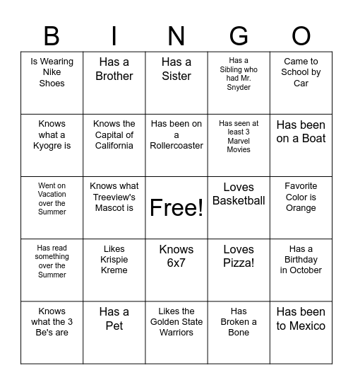 Getting to Know You Bingo Card