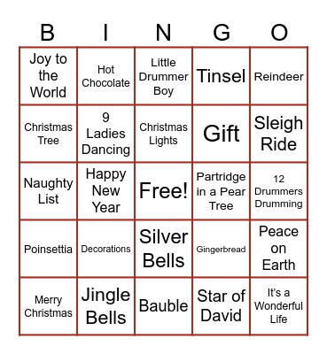Holiday Bingo Card
