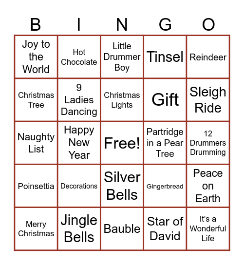 Holiday Bingo Card