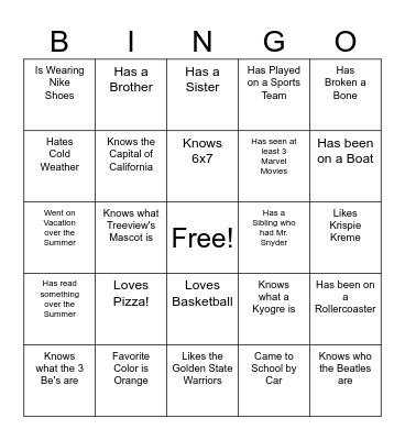 Getting to Know You Bingo Card