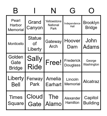 USA Bingo Card