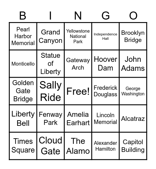 USA Bingo Card