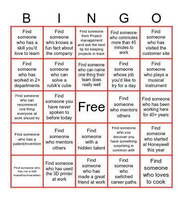 Speed Networking Bingo Card