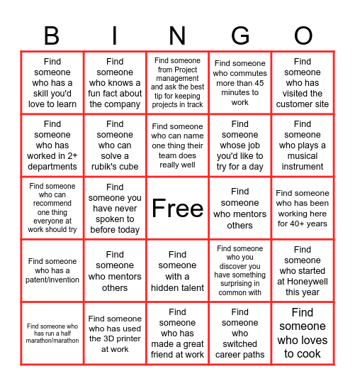 Speed Networking Bingo Card
