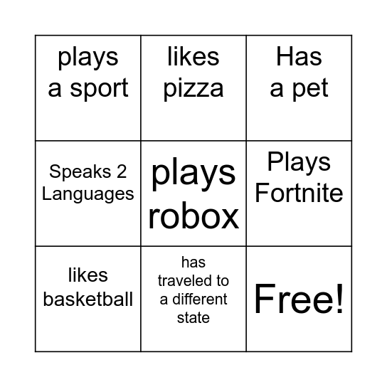 Class Bingo Card