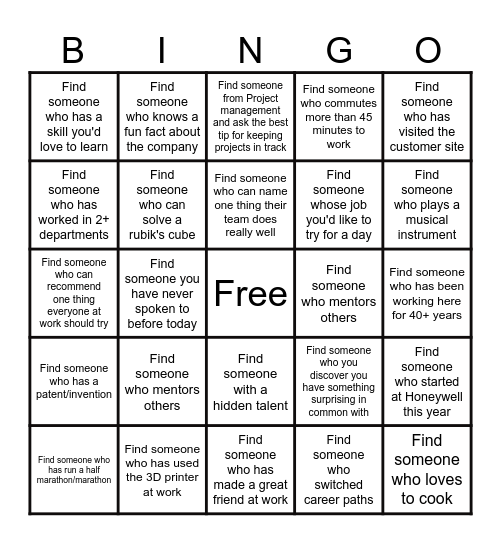 Speed Networking Bingo Card