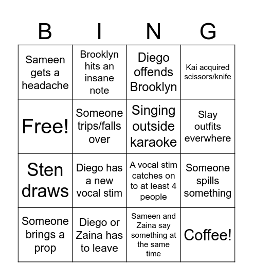 Tuscany Karaoke Bingo Card
