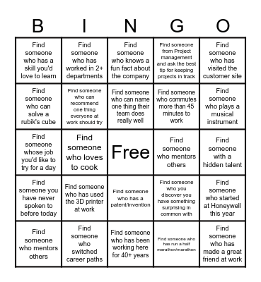 Speed Networking Bingo Card