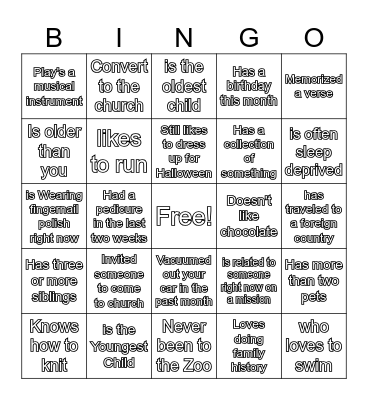 Find Someone Who.... Bingo Card